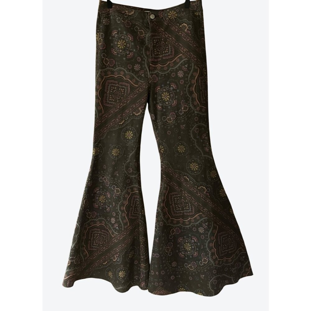 We The Free Women's Size 30 Floral Bell Bottom Flared Pants Muted Purple Pink Bl
